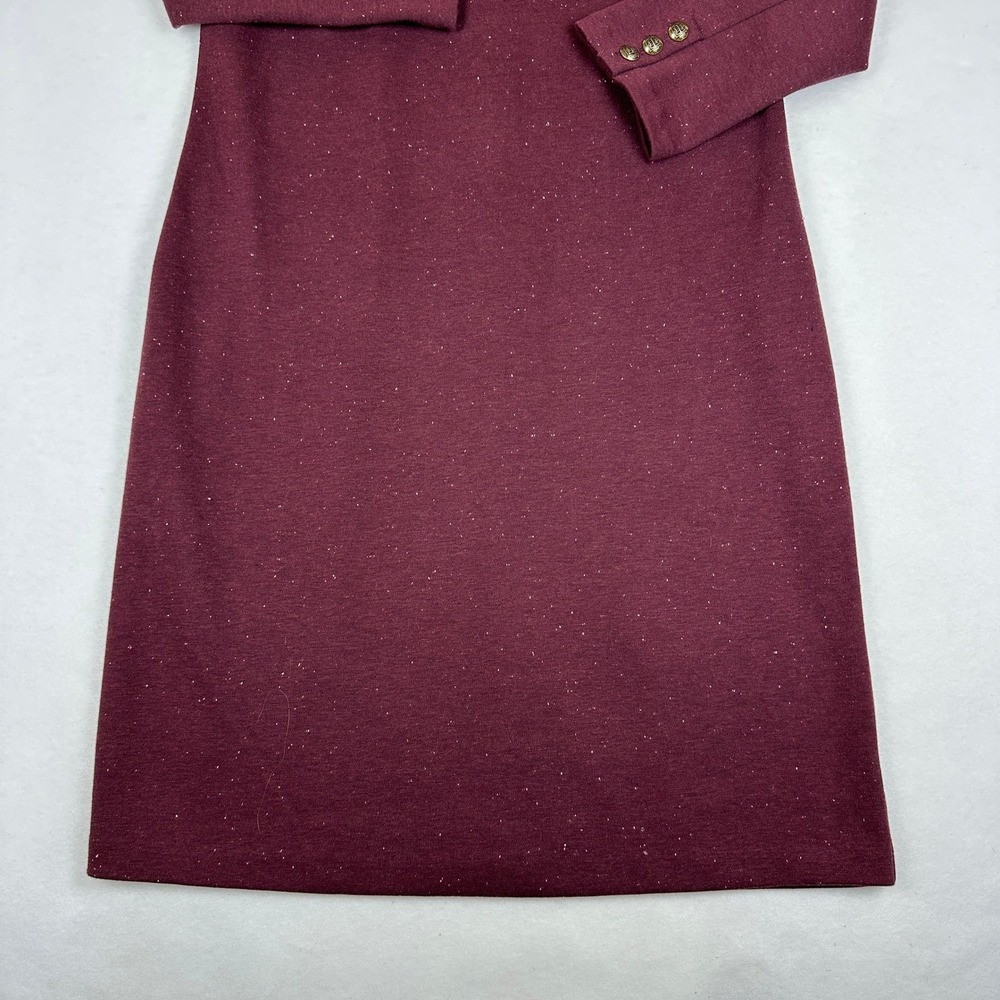 Talbots Womens Burgundy Heathered Knit Mock Neck Button Shoulder Sheath Dress S - Picture 2 of 11